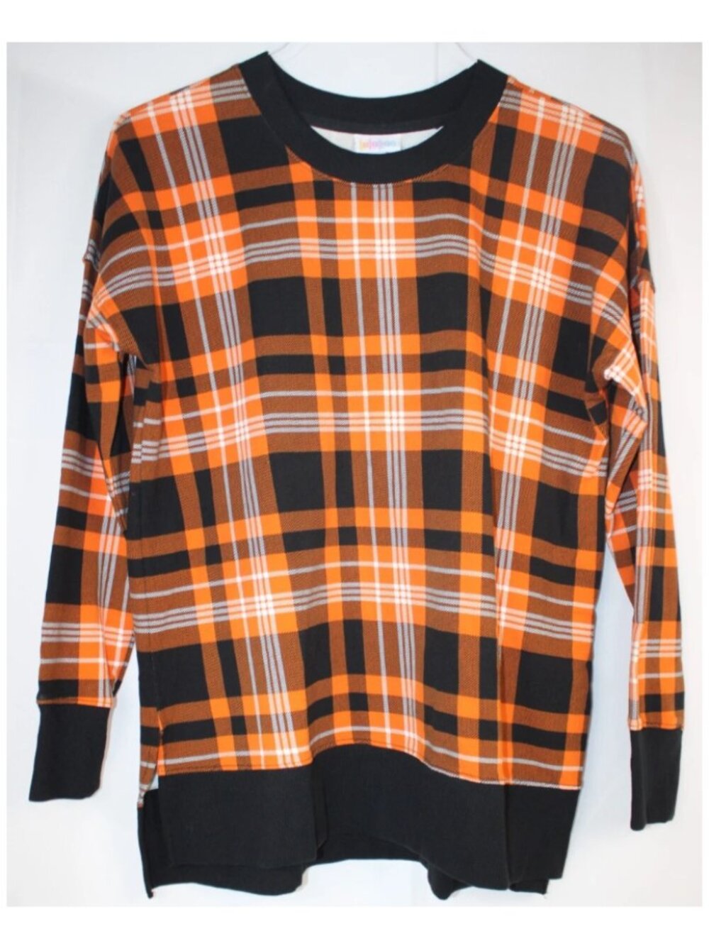 LuLaRoe HANNAH Crewneck Sweater Women's Top Shirt NWT Size S Small Orange Plaid